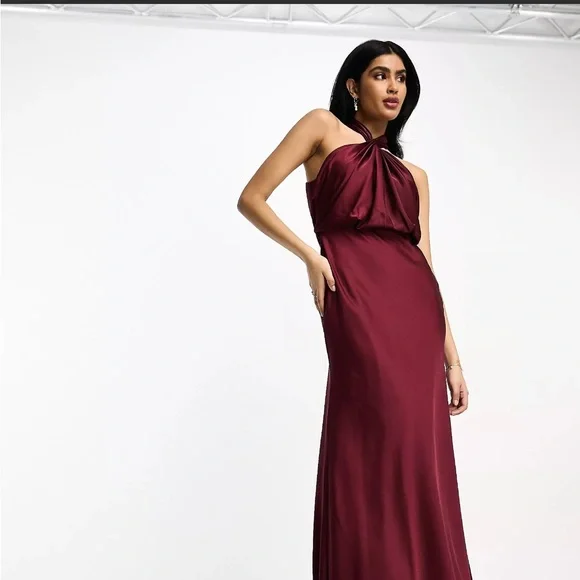 asos dark red dress ASOS Design knitted midi dress with off shoulder in dark red